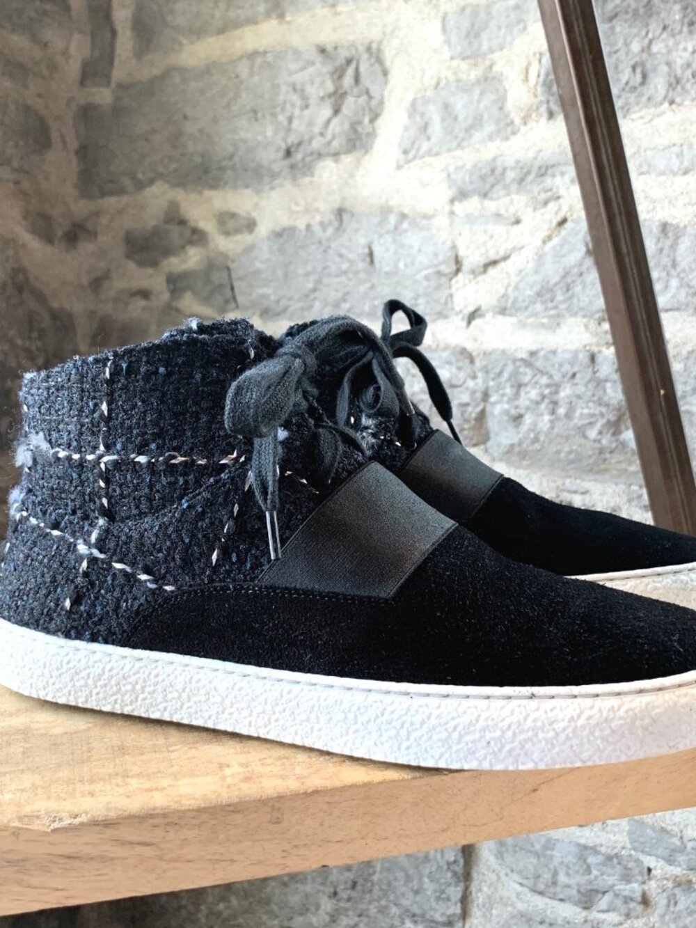 Chanel Black Suede Tweed Desert High-top Sneakers